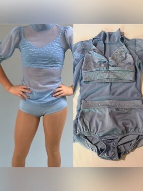 Kelle dance solo costume light illusion blue 2 piece overdress MC-Medium child